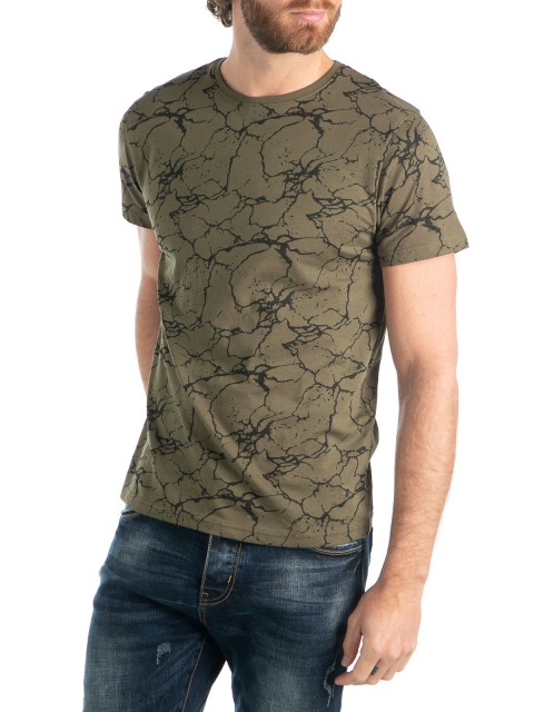 T-shirt imprimé marbré kaki homme