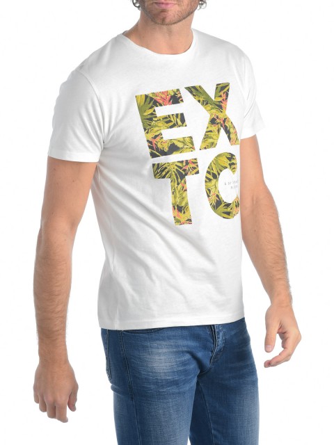 T-shirt imprimé texte fleurs exotiques