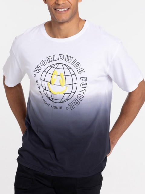 Tee-shirt motif Globe Smiley blanc homme