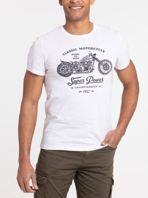 Tee-shirt motif moto écru homme