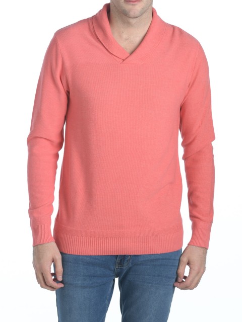 Pull col châle terracotta homme