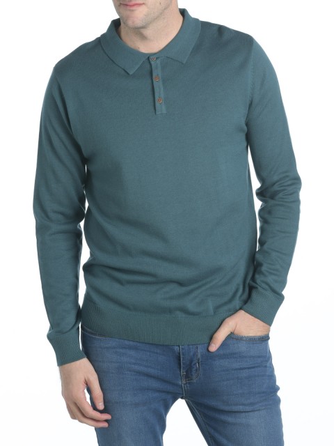 Pull col polo pétrole homme