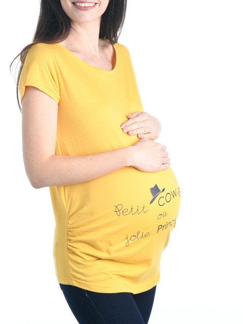 T shirt maternité message jaune femme