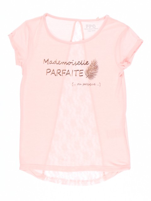 T-shirt rose dentelle dos fille (10-16A)