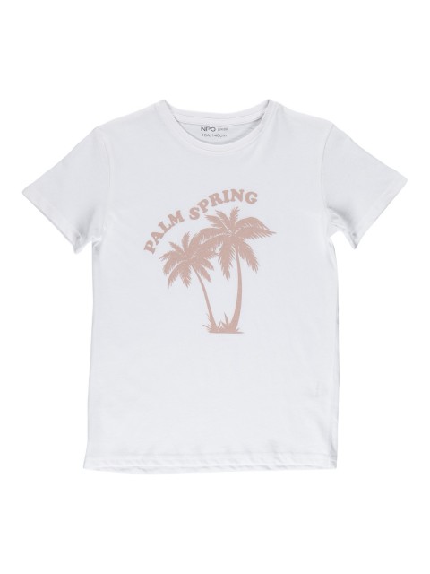 T-shirt imprimé palmiers blanc (10-16A)