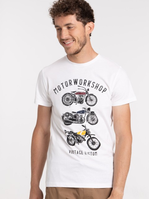 Tee-shirt moto écru homme