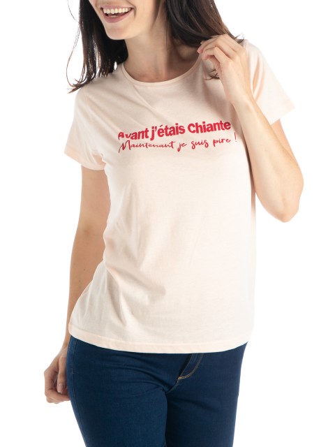 T-shirt rose à message femme