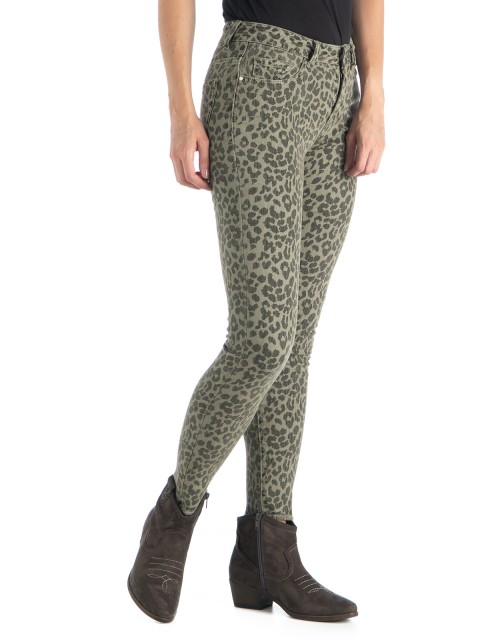 Jean skinny kaki léopard femme