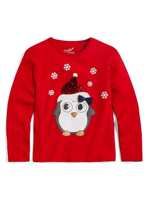T-shirt pingouin Noël fille (3-8A)