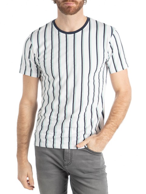 T-shirt blanc à rayures verticales homme