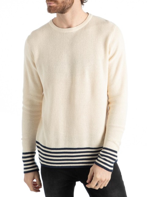 Pull homme col rond coloris craie