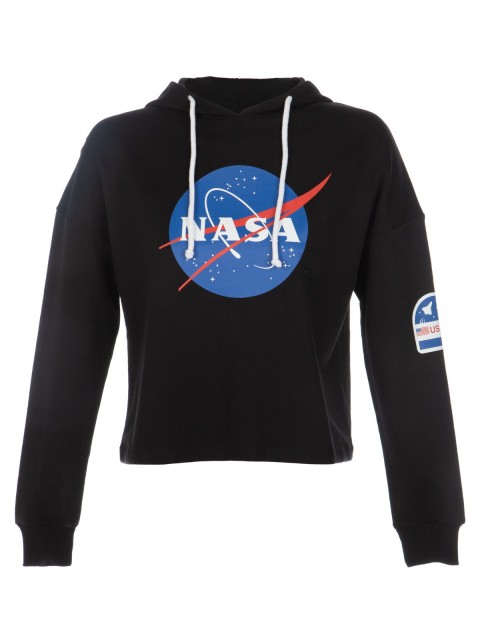 Sweat noir capuche imprimé "NASA" femme