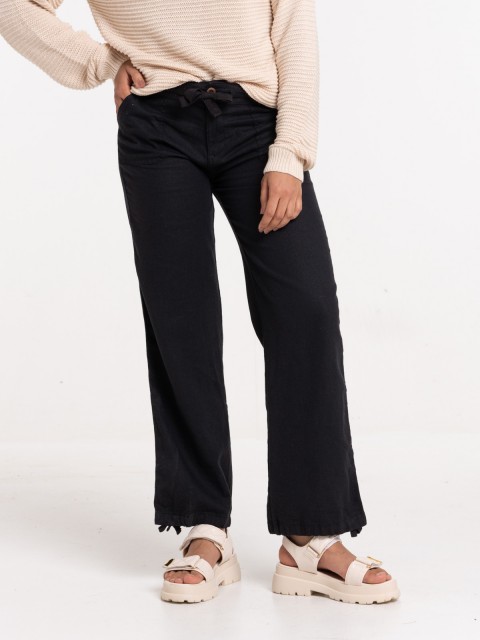 Pantalon lin coloris noir femme