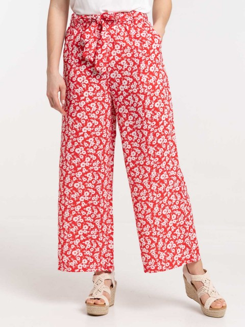 Pantalon large fleuri rouge femme