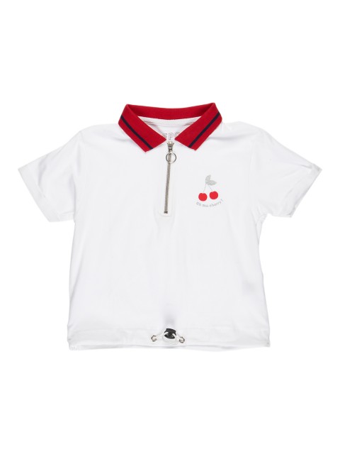 T-shirt fille col zippé blanc (10-16A)