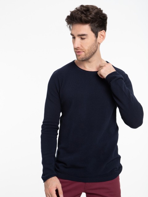 Pull marine 100 % coton homme