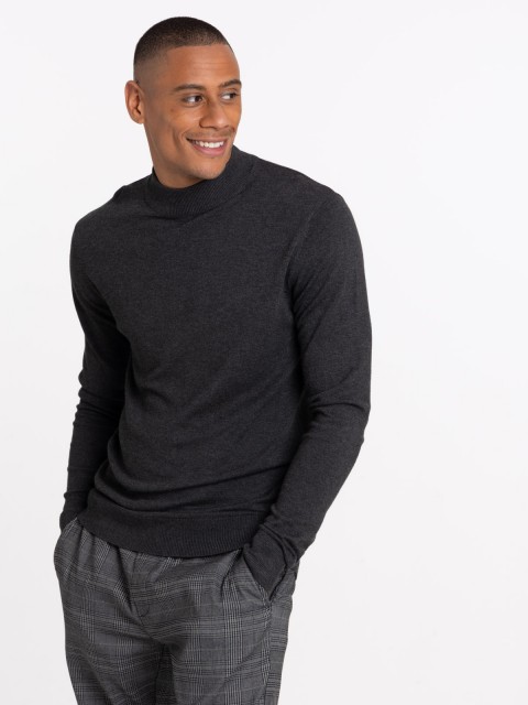 Pull homme col montant gris anthracite