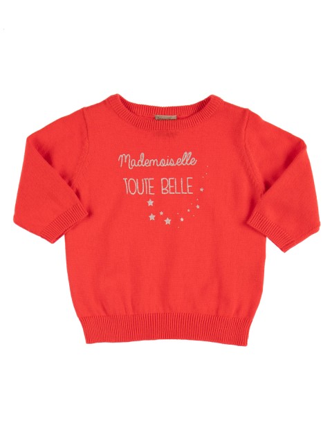 Pull framboise à message fille (3-24M)