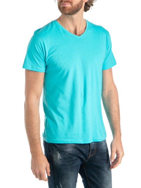 T-shirt col V turquoise homme