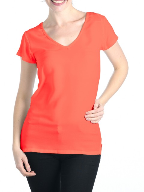 T-shirt bi-matière coloris orange