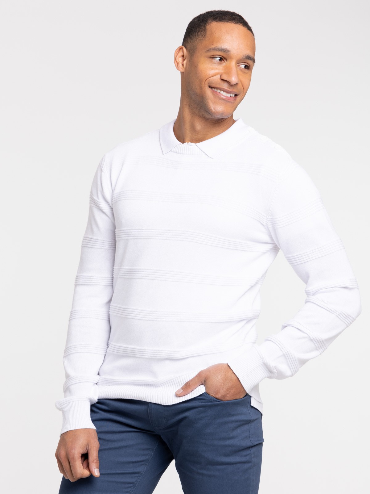 Pull maille relief homme blanc - DistriCenter