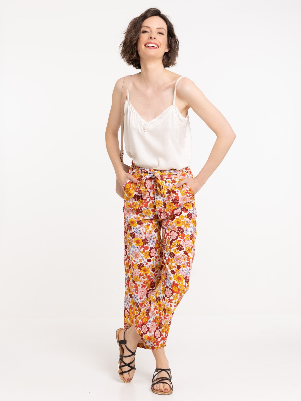 Pantalon large femme imprimé fleuri - DistriCenter
