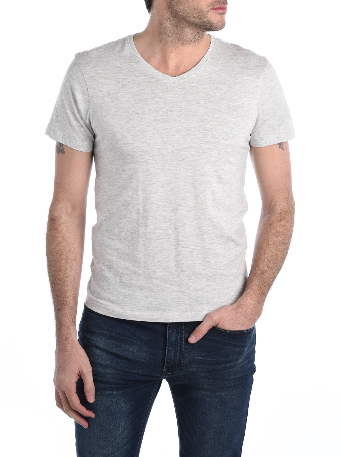 T-shirt col V blanc homme - DistriCenter