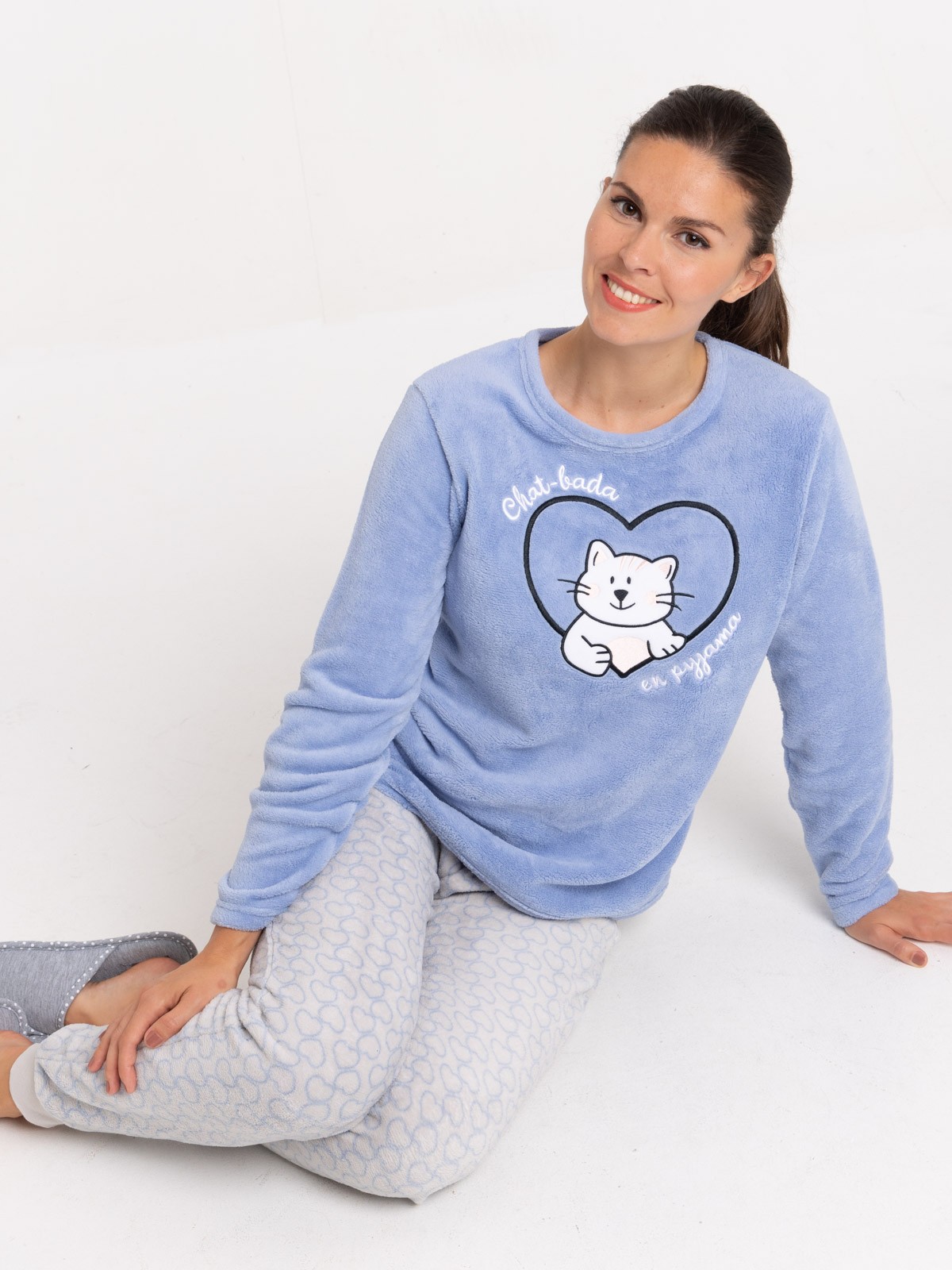 Pyjama polaire chat brodé femme - DistriCenter